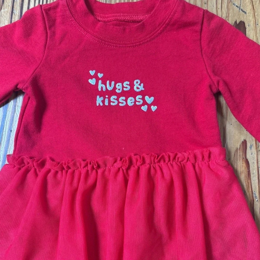 Carter's Tutu Dress Kids Red Hugs & Kisses Heart Long Sleeve SIZE 12m